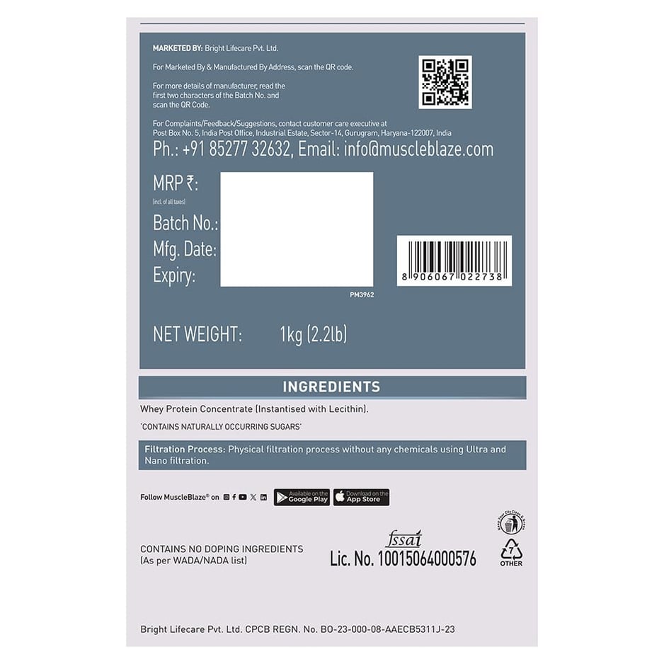 MuscleBlaze 100% Clean Raw Whey Protein Concentrate