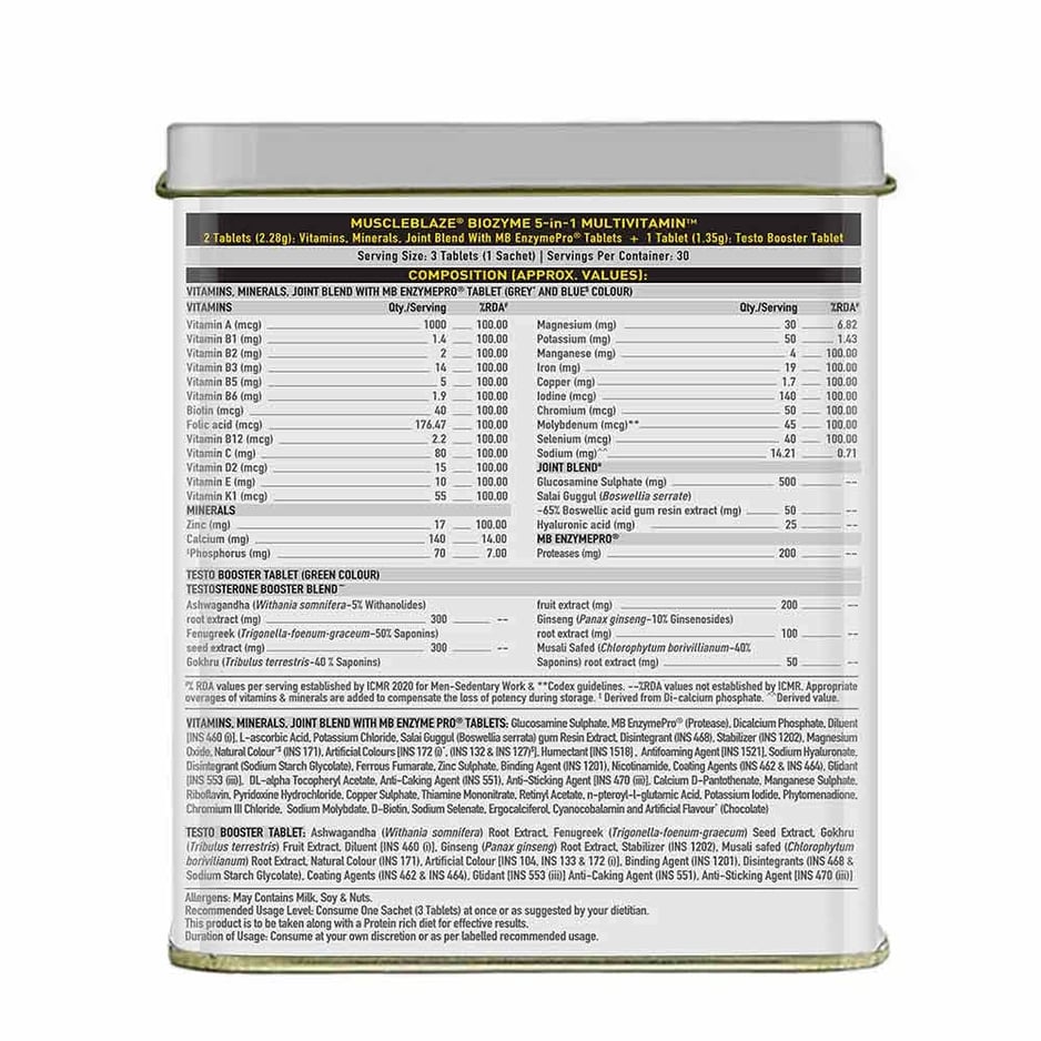 MuscleBlaze Creatine Monohydrate CreAMP 0.22 lb & Biozyme Daily Multivit 90 Tabs Combo