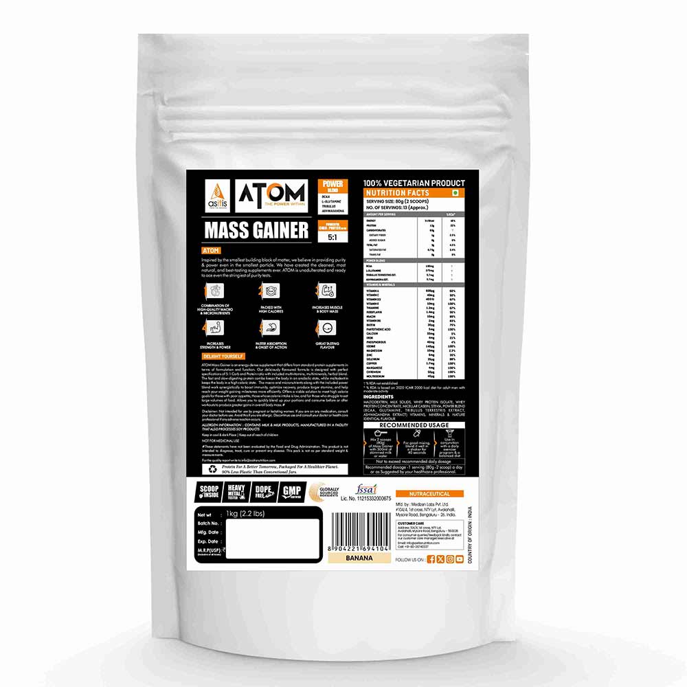 AS-IT-IS Nutrition ATOM PWR Mass Gainer, 1 kg (2.2 lb), Banana