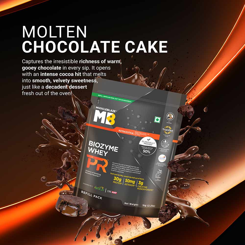 MuscleBlaze Biozyme Whey PR, 1 kg (2.2 lb), Molten Chocolate Cake