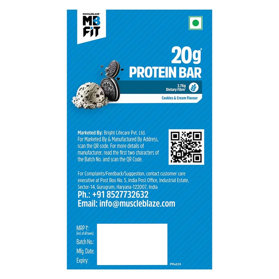 MuscleBlaze Protein Bar (20 gm Protein) Cookies & Cream