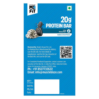 MuscleBlaze Protein Bar (20 gm Protein) Cookies & Cream