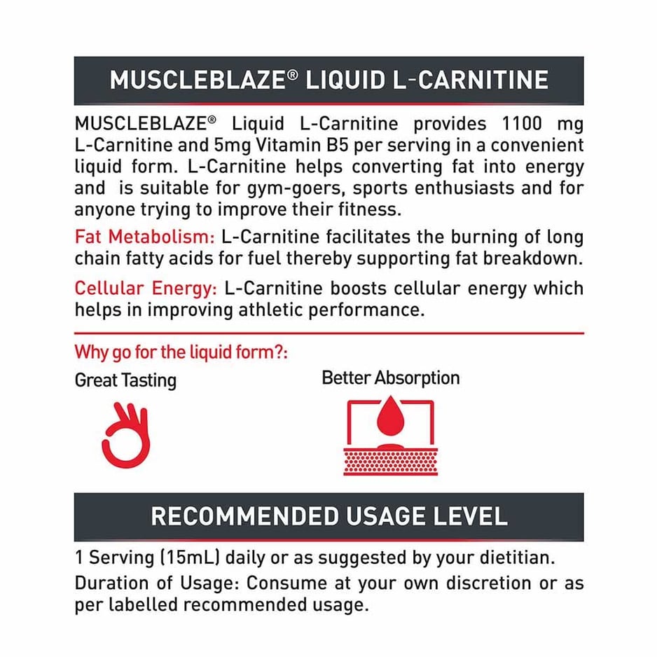MuscleBlaze Liquid L-Carnitine 1100mg Key Lime
