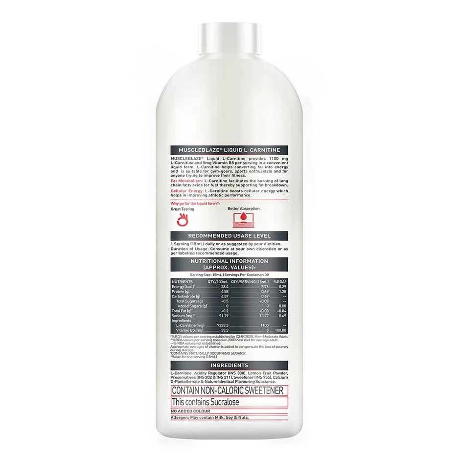 MuscleBlaze Liquid L-Carnitine 1100mg Key Lime