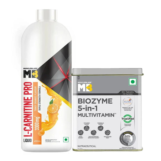 Liquid L-Carnitine PRO 450ml & Biozyme 5 in 1 Multivitamin 90 Tabs Combo