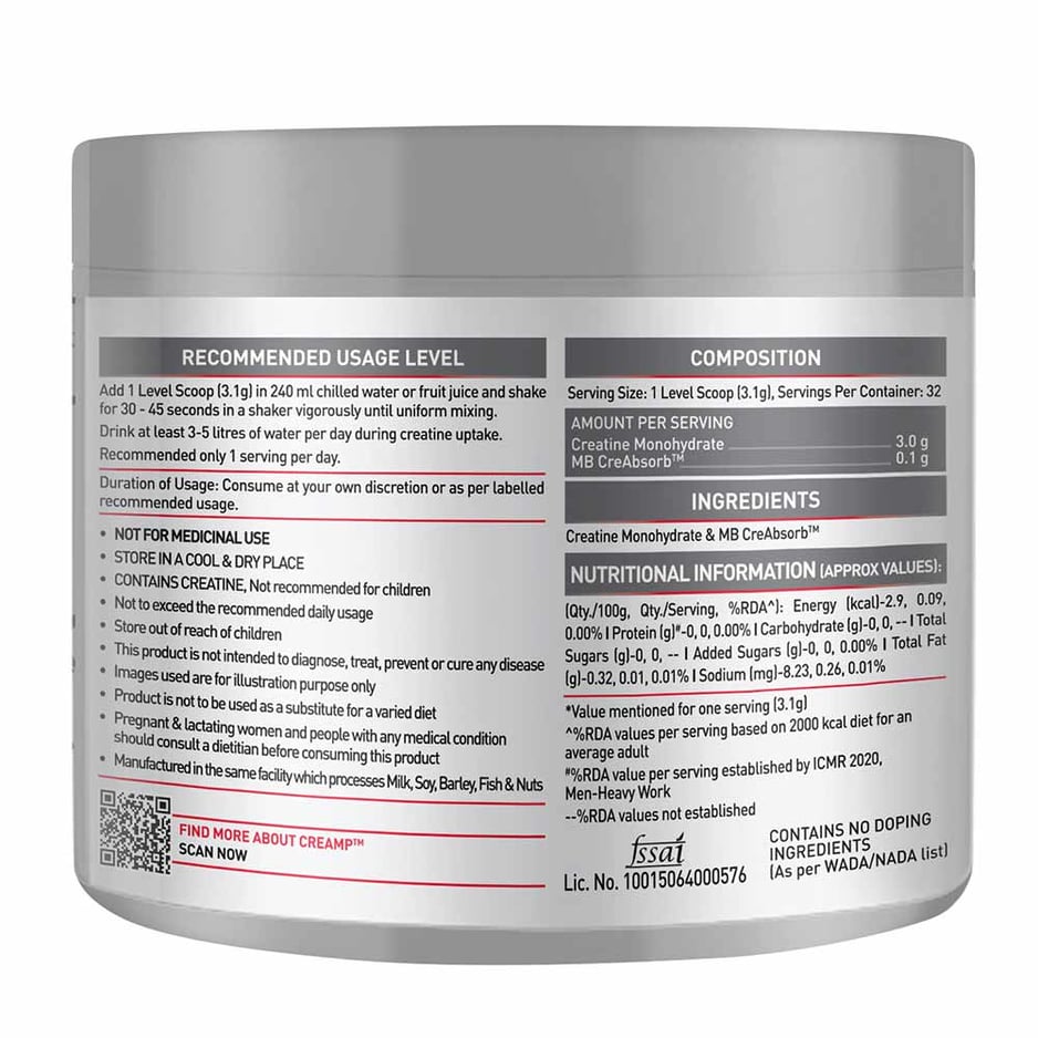 MuscleBlaze Creatine Monohydrate CreAMP 0.22 lb & Biozyme Daily Multivit 90 Tabs Combo