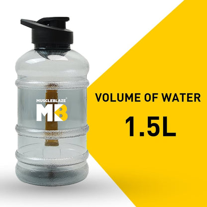 MuscleBlaze Gallon Bottle with Mono Carton 1.5 L • Black Transparent