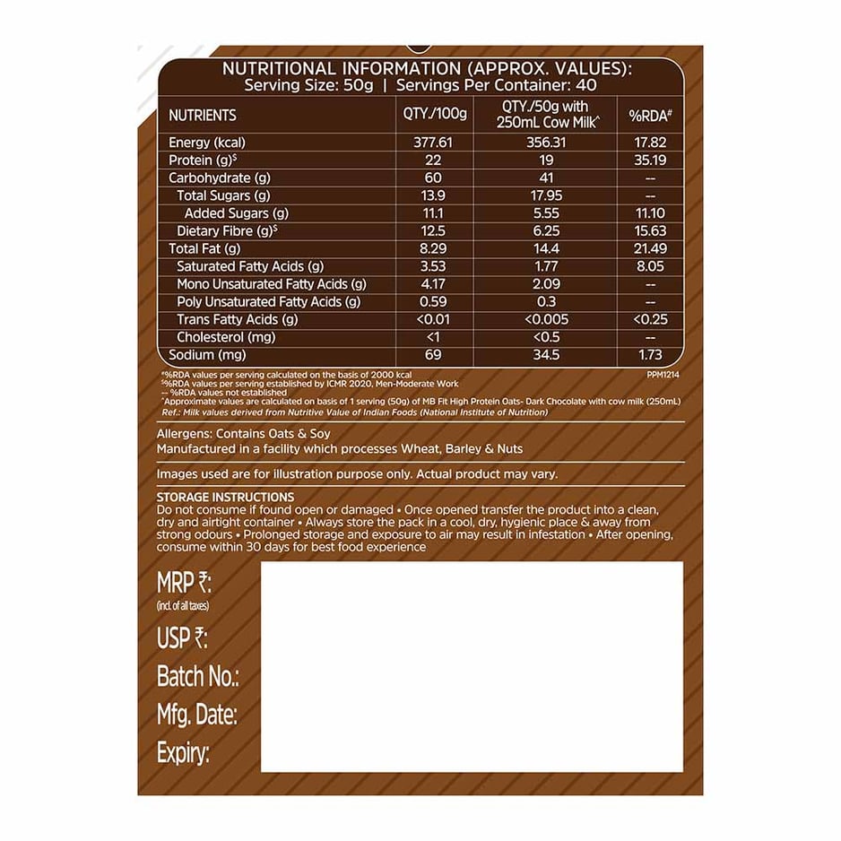 MuscleBlaze High Protein Oats Dark Chocolate