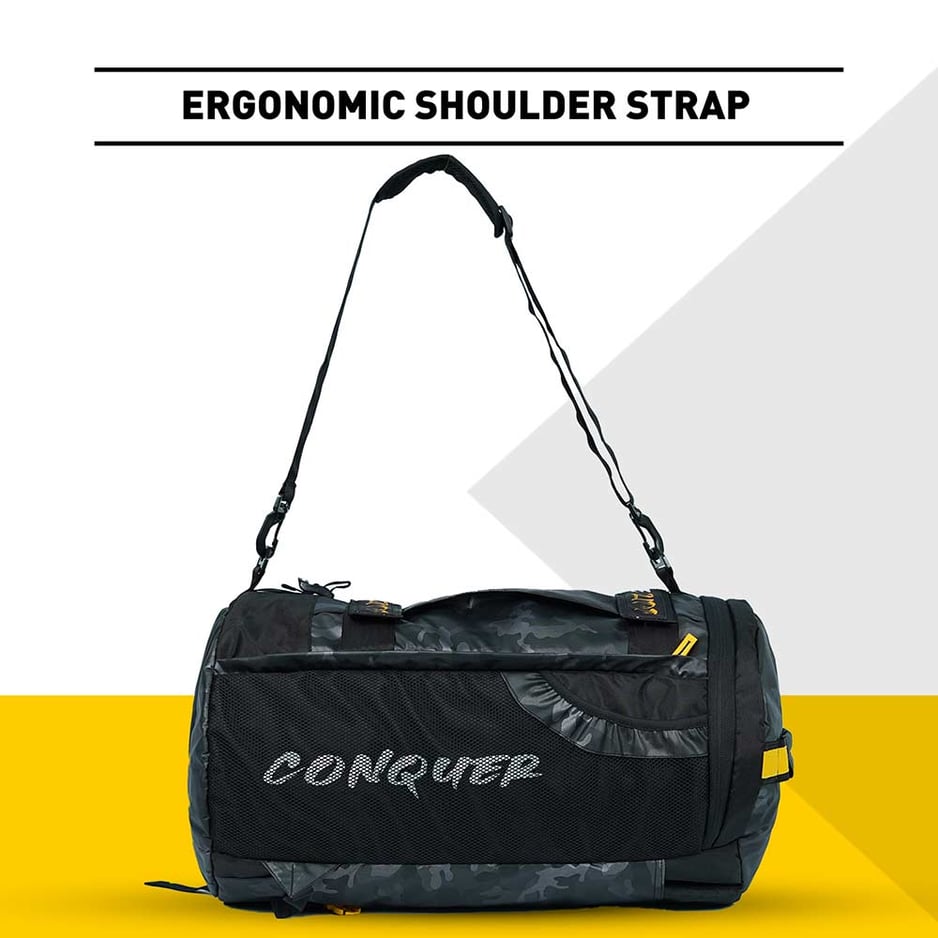 MuscleBlaze Hybrid Gym Bag Camo Grey 40L