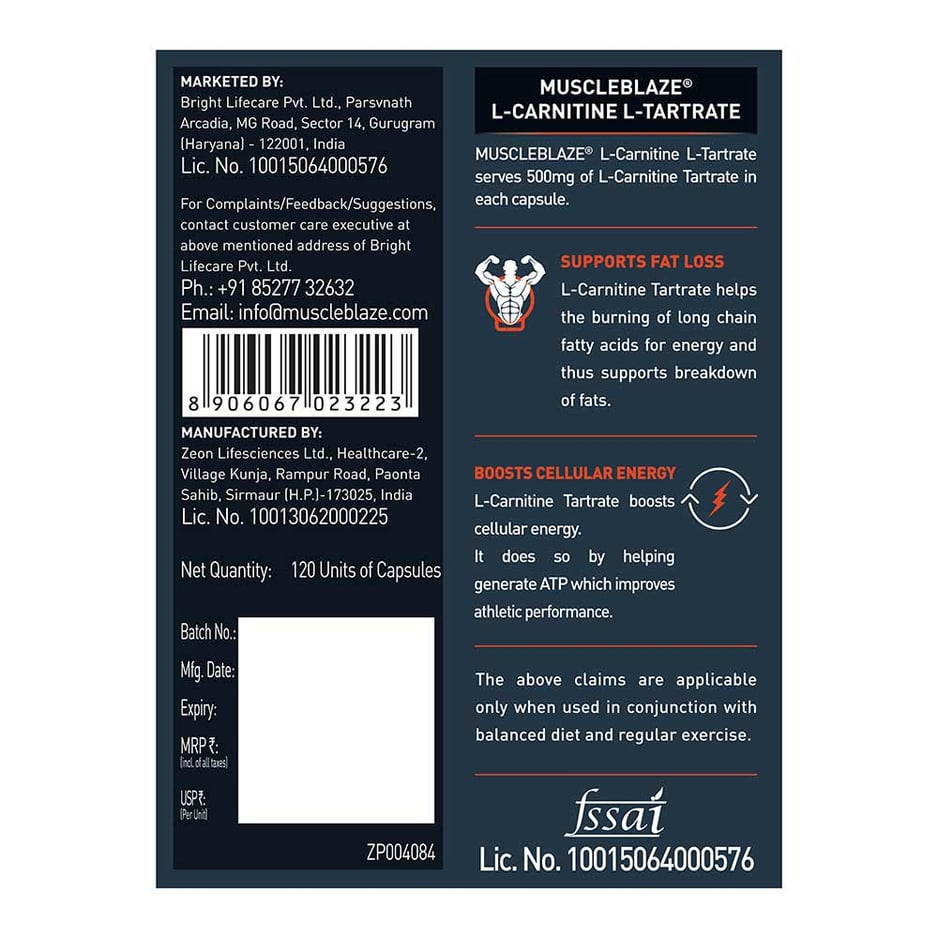MuscleBlaze L-Carnitine L-Tartrate