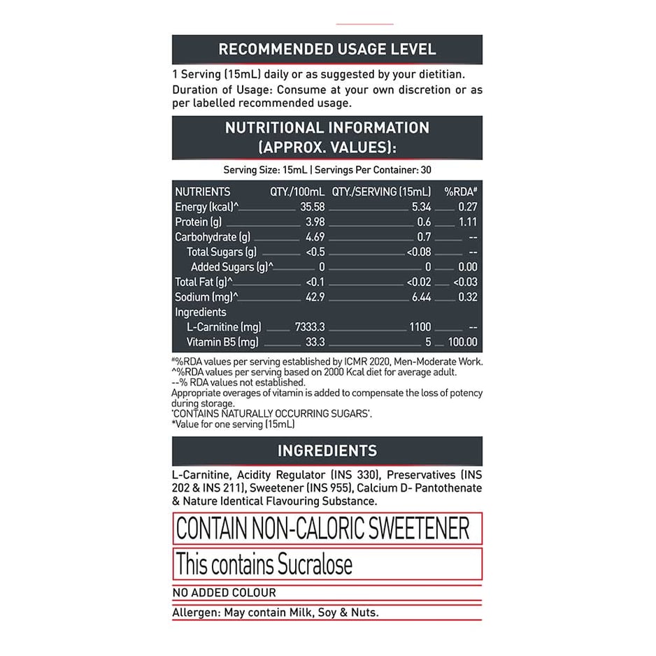 MuscleBlaze Liquid L-Carnitine 1100mg Tangy Orange