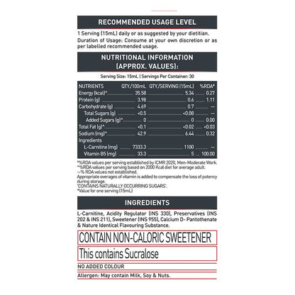 MuscleBlaze Liquid L-Carnitine 1100mg Tangy Orange