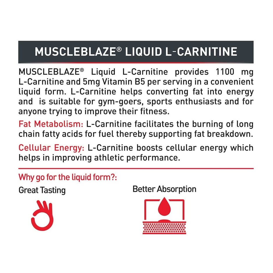 MuscleBlaze Liquid L-Carnitine 1100mg Tangy Orange