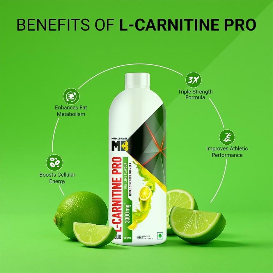 MuscleBlaze Liquid L-Carnitine PRO - 3300mg Triple Strength Formula Key Lime
