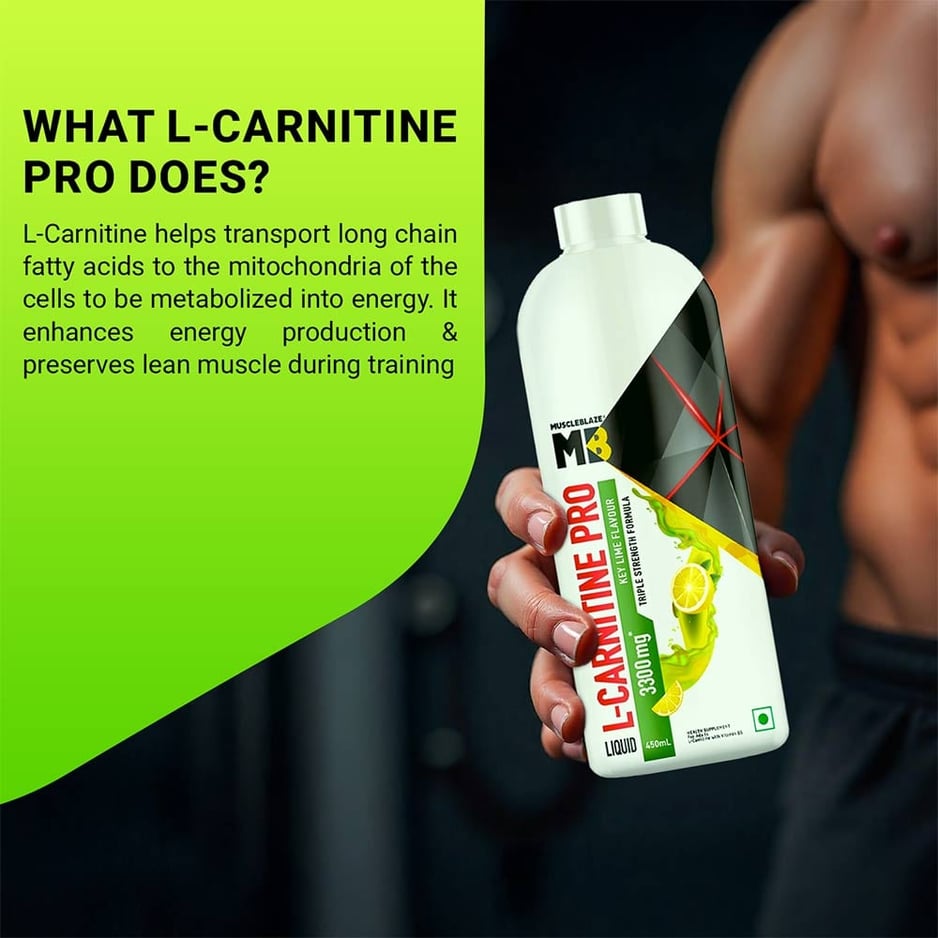 MuscleBlaze Liquid L-Carnitine PRO - 3300mg Triple Strength Formula Key Lime