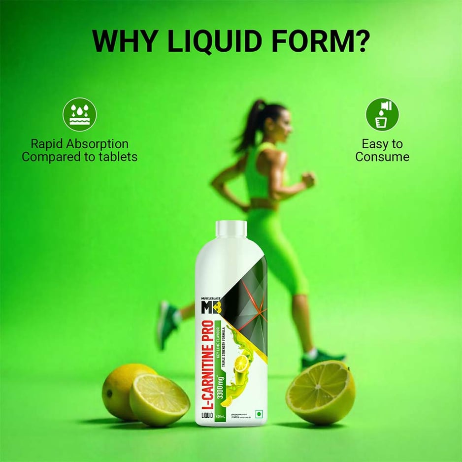 MuscleBlaze Liquid L-Carnitine PRO - 3300mg Triple Strength Formula Key Lime
