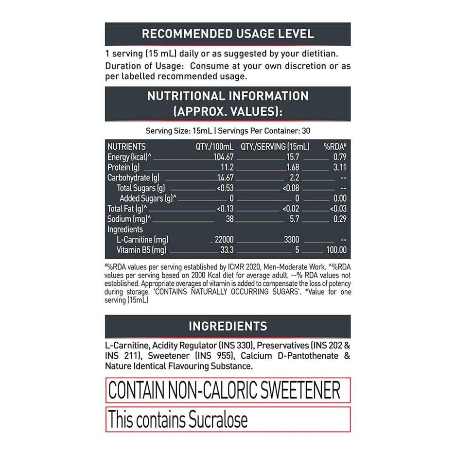 MuscleBlaze Liquid L-Carnitine PRO - 3300mg Triple Strength Formula Key Lime