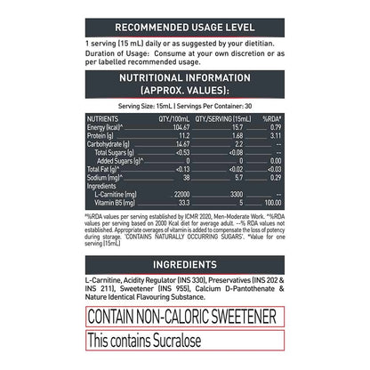 MuscleBlaze Liquid L-Carnitine PRO - 3300mg Triple Strength Formula Key Lime