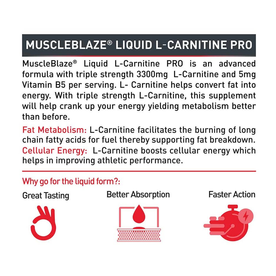 MuscleBlaze Liquid L-Carnitine PRO - 3300mg Triple Strength Formula Key Lime