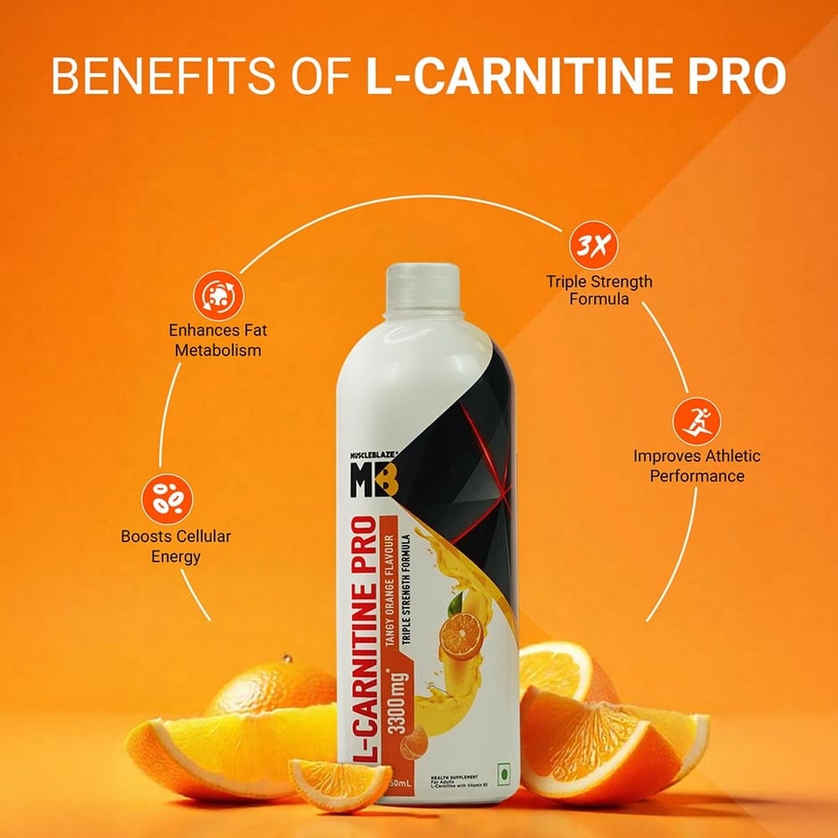 MuscleBlaze Liquid L-Carnitine PRO - 3300mg Triple Strength Formula Tangy Orange