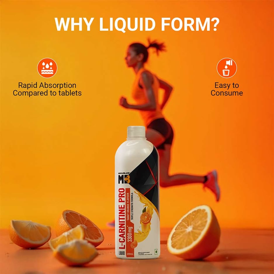 MuscleBlaze Liquid L-Carnitine PRO - 3300mg Triple Strength Formula Tangy Orange
