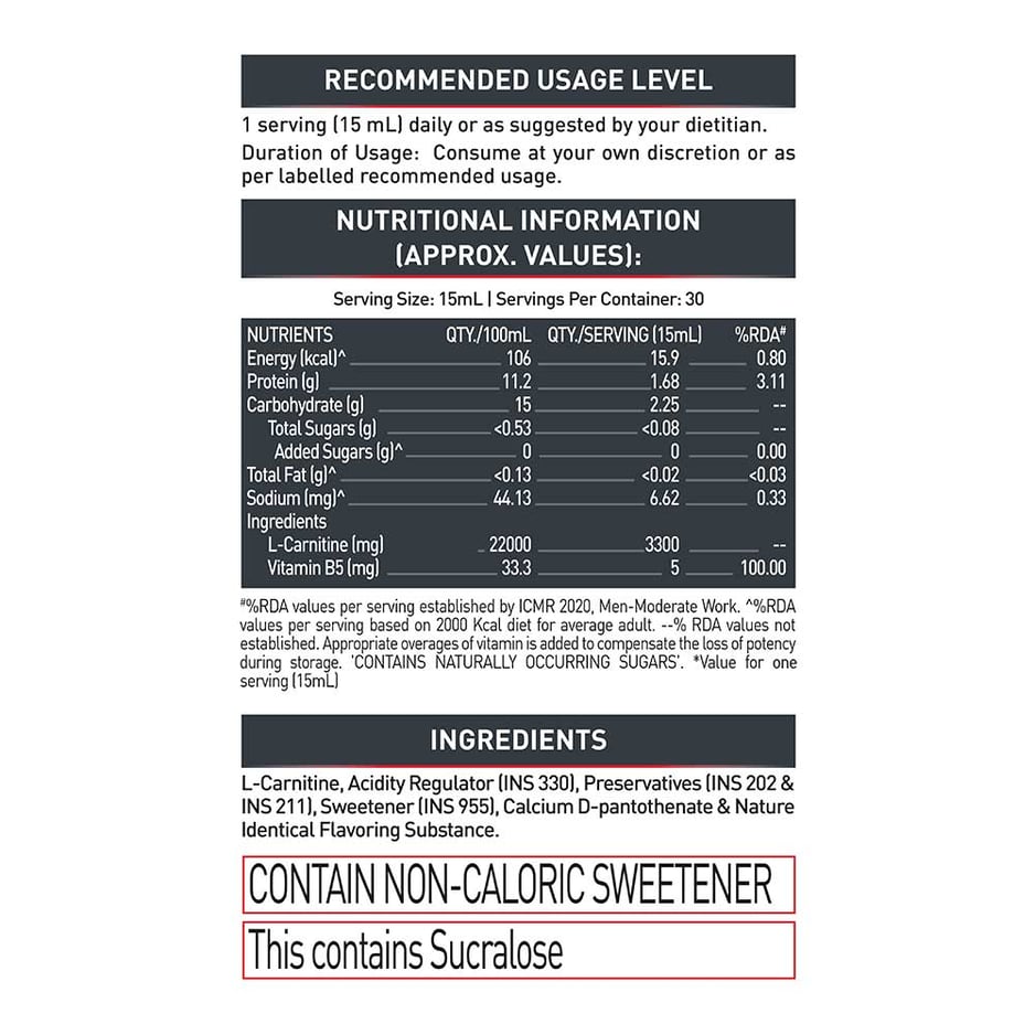 MuscleBlaze Liquid L-Carnitine PRO - 3300mg Triple Strength Formula Tangy Orange