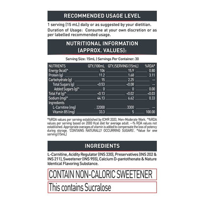 MuscleBlaze Liquid L-Carnitine PRO - 3300mg Triple Strength Formula Tangy Orange