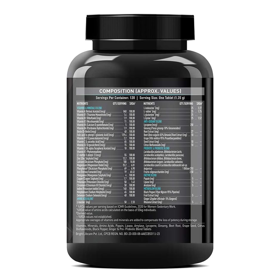 MuscleBlaze MB-VITE Daily Multivitamin, for Enhanced Energy, Stamina & Gut Health 120 tablet(s)