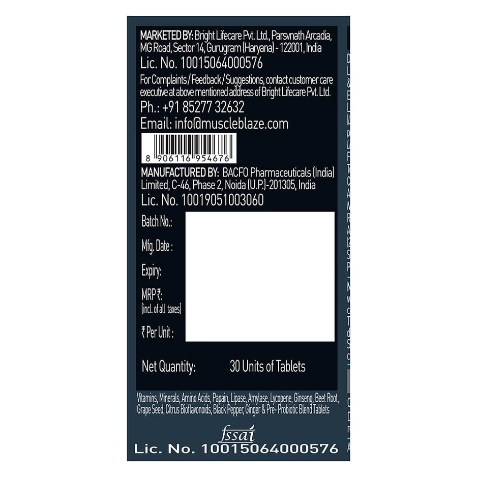MuscleBlaze MB-VITE Daily Multivitamin, for Enhanced Energy, Stamina & Gut Health 30 tablet(s)