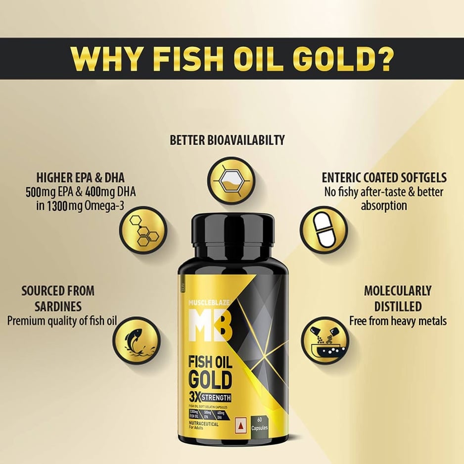 MuscleBlaze Omega 3 Fish Oil Gold 3x Triple Strength (EPA & DHA) 60 capsules