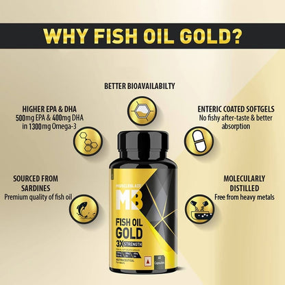 MuscleBlaze Omega 3 Fish Oil Gold 3x Triple Strength (EPA & DHA) 60 capsules