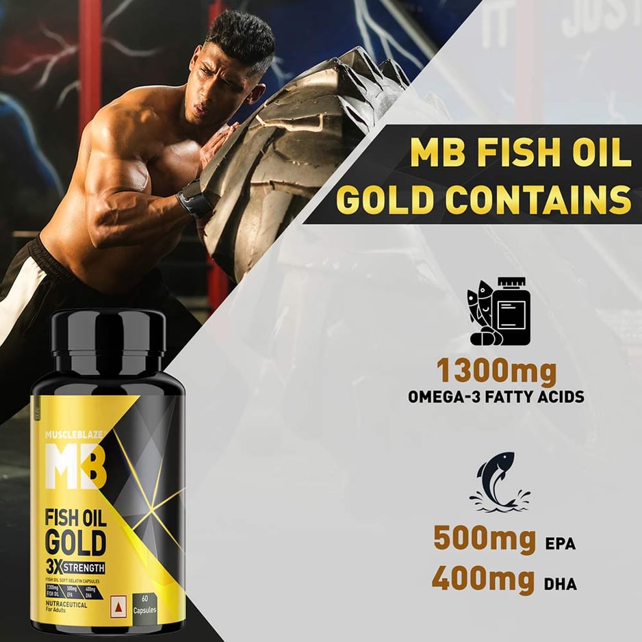MuscleBlaze Omega 3 Fish Oil Gold 3x Triple Strength (EPA & DHA) 60 capsules