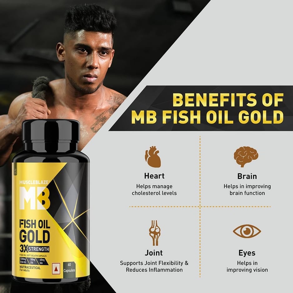 MuscleBlaze Omega 3 Fish Oil Gold 3x Triple Strength (EPA & DHA) 60 capsules