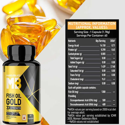 MuscleBlaze Omega 3 Fish Oil Gold 3x Triple Strength (EPA & DHA) 60 capsules