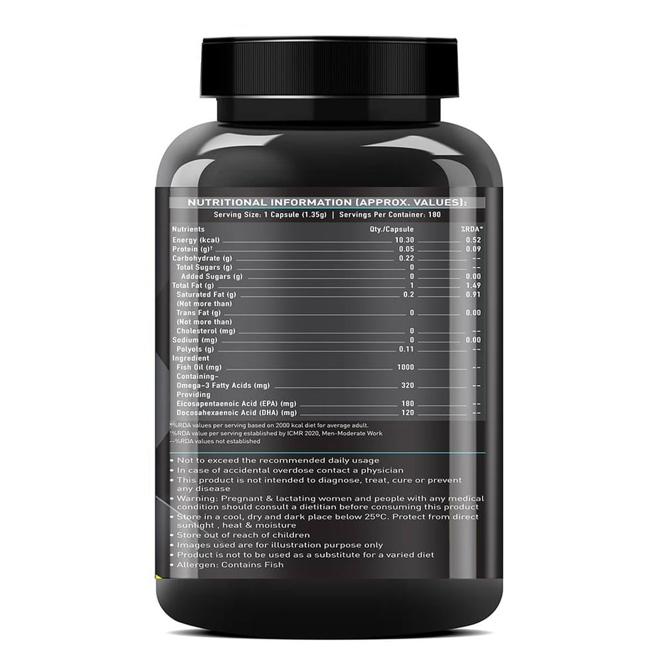 MuscleBlaze Omega 3 Fish Oil (1000 mg) with 180mg EPA and 120mg DHA 180 capsules