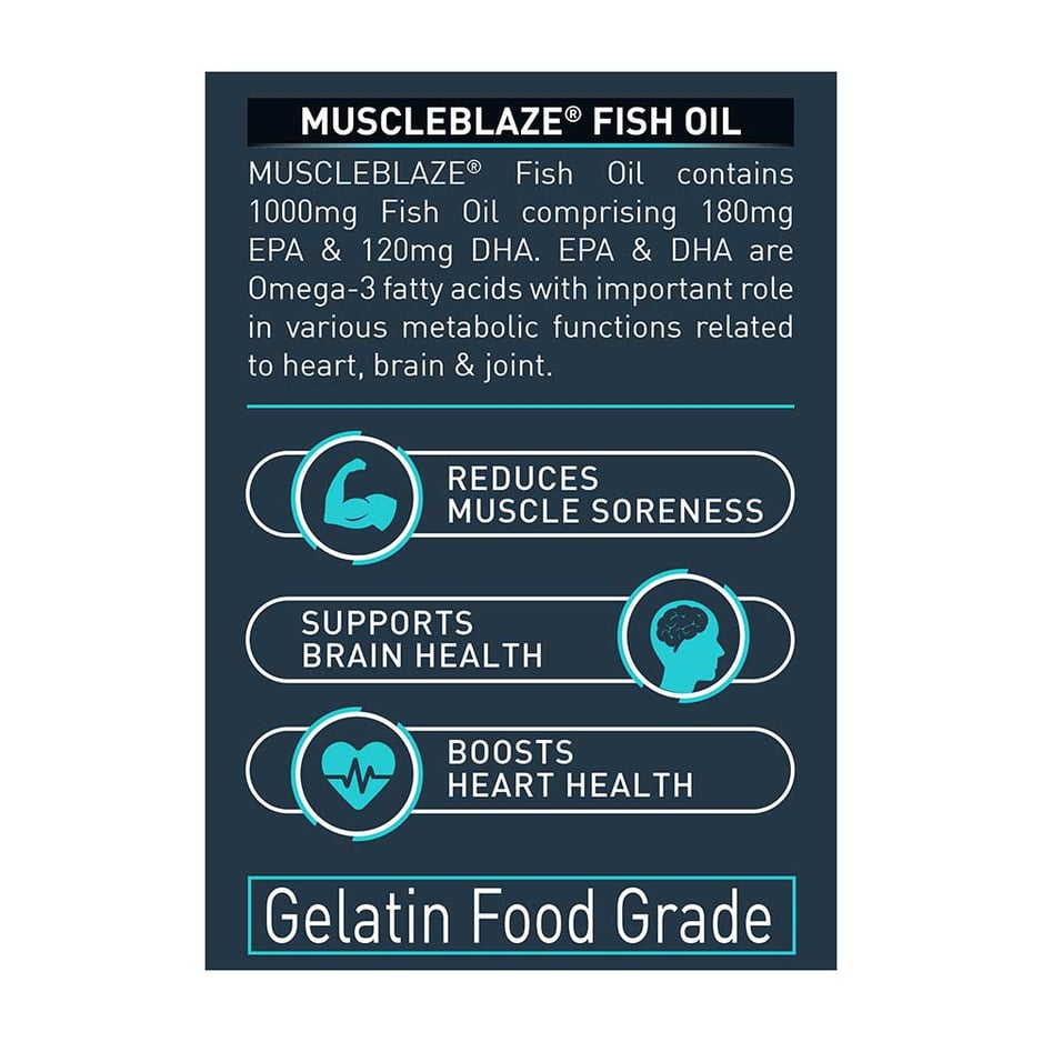 MuscleBlaze Omega 3 Fish Oil (1000 mg) with 180mg EPA and 120mg DHA 180 capsules
