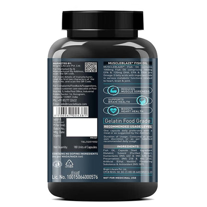 MuscleBlaze Omega 3 Fish Oil (1000 mg) with 180mg EPA and 120mg DHA 180 capsules