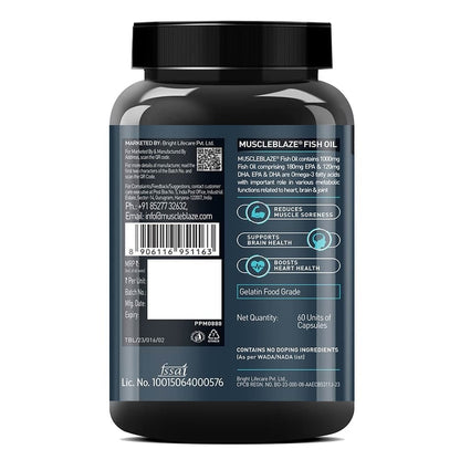 MuscleBlaze Omega 3 Fish Oil (1000 mg) with 180mg EPA and 120mg DHA 60 capsules