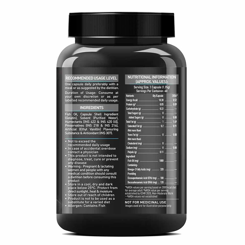 MuscleBlaze Omega 3 Fish Oil (1000 mg) with 180mg EPA and 120mg DHA 60 capsules