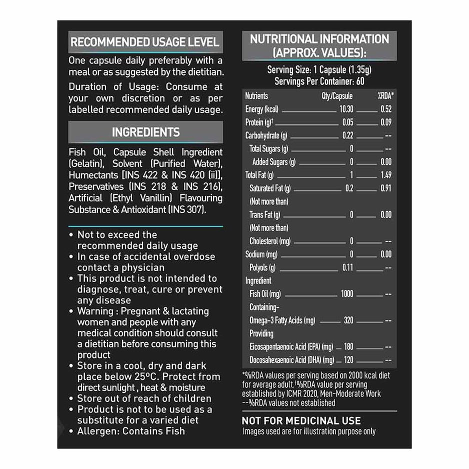 MuscleBlaze Omega 3 Fish Oil (1000 mg) with 180mg EPA and 120mg DHA 60 capsules