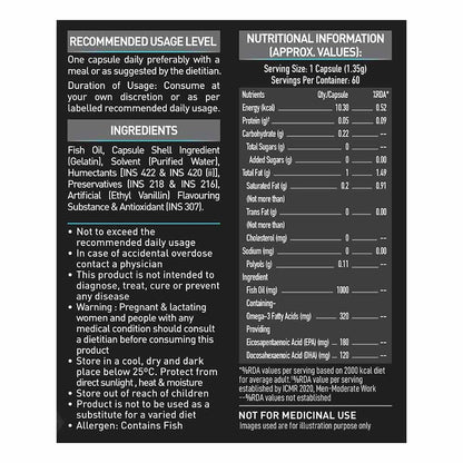 MuscleBlaze Omega 3 Fish Oil (1000 mg) with 180mg EPA and 120mg DHA 60 capsules