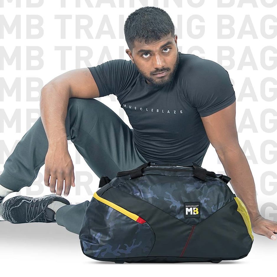 MuscleBlaze Training Bag with Shoe Compartment Camo Navy 45L