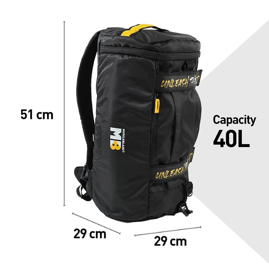 MuscleBlaze Hybrid Gym Bag (UNLEASH THE ZIDD) Black