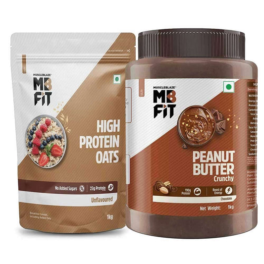 Chocolate Peanut Butter Crunchy & High Protein Oats Unflavoured 1 kg Combo