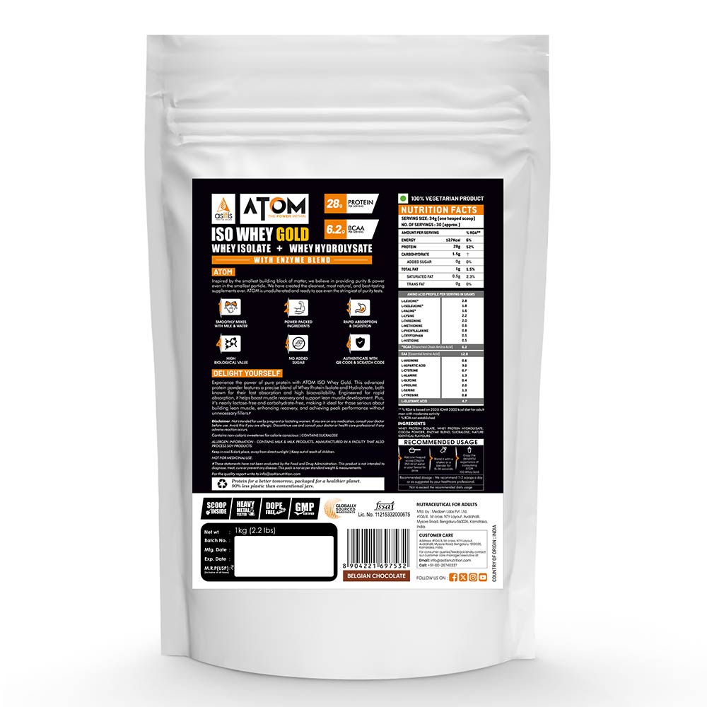 AS-IT-IS Nutrition ATOM Iso Whey Gold, 1 kg (2.2 lb), Belgian Chocolate