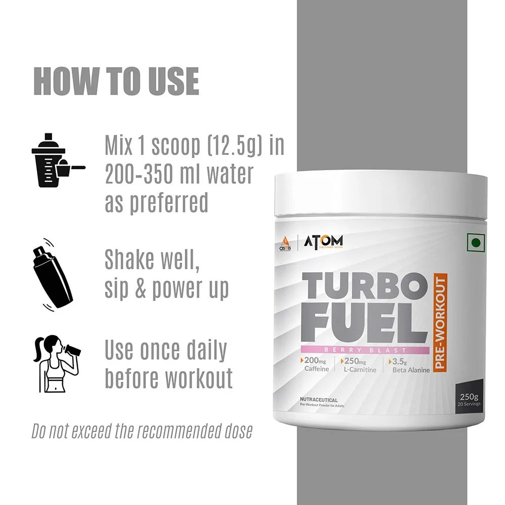 AS-IT-IS Nutrition ATOM Turbo Fuel Pre-Workout, 250 g (0.55 lb), Berry Blast
