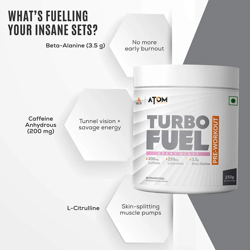 AS-IT-IS Nutrition ATOM Turbo Fuel Pre-Workout, 250 g (0.55 lb), Berry Blast
