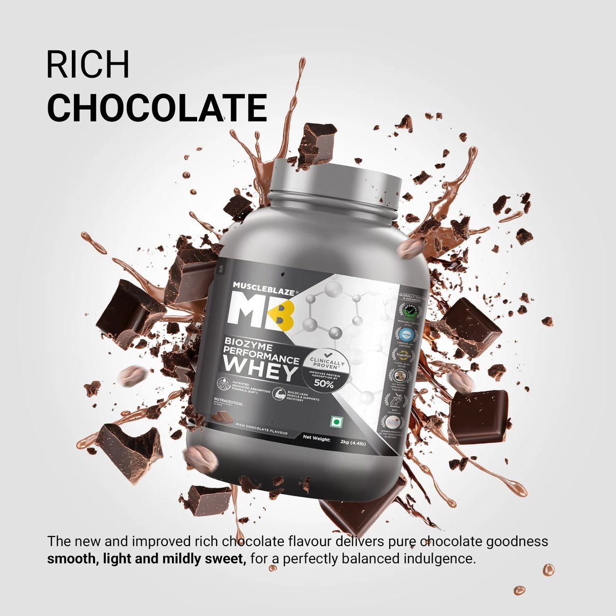 MuscleBlaze Biozyme Performance Whey, 2 kg (4.4 lb), Rich Chocolate