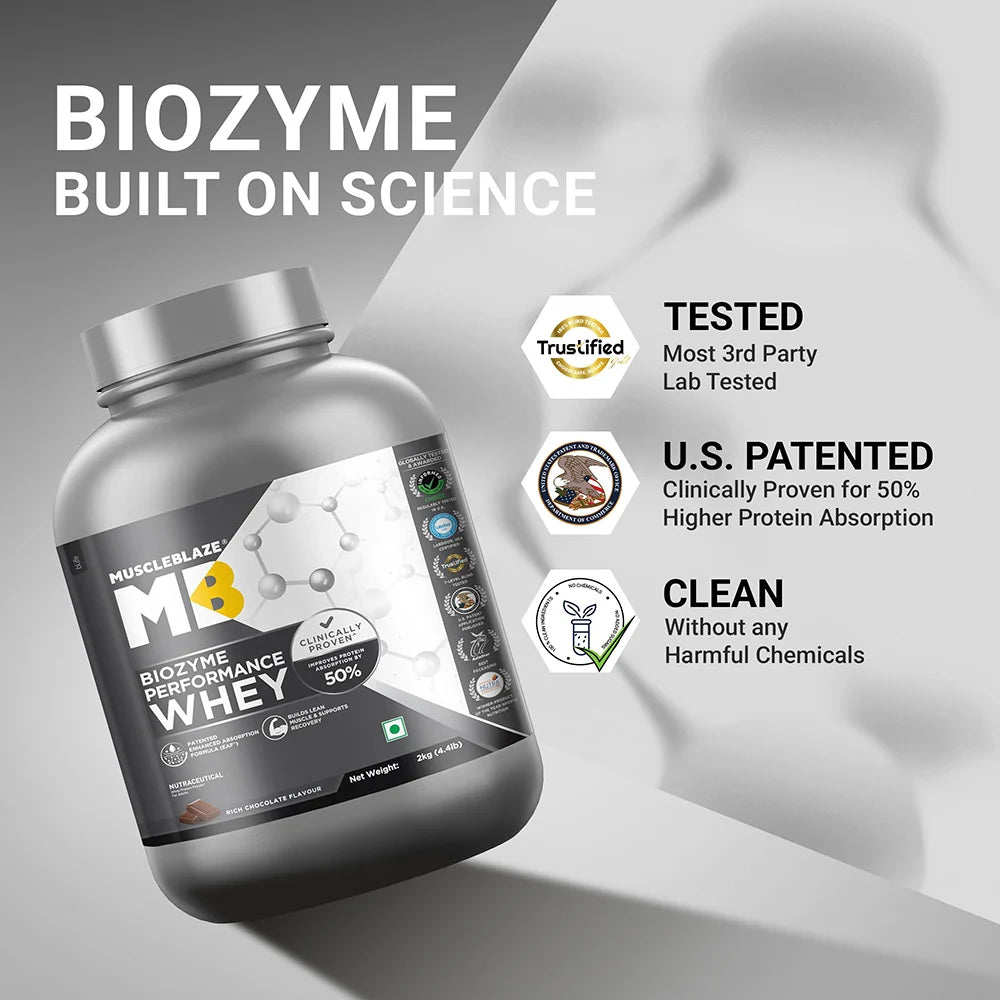 MuscleBlaze Biozyme Performance Whey, 2 kg (4.4 lb), Rich Chocolate