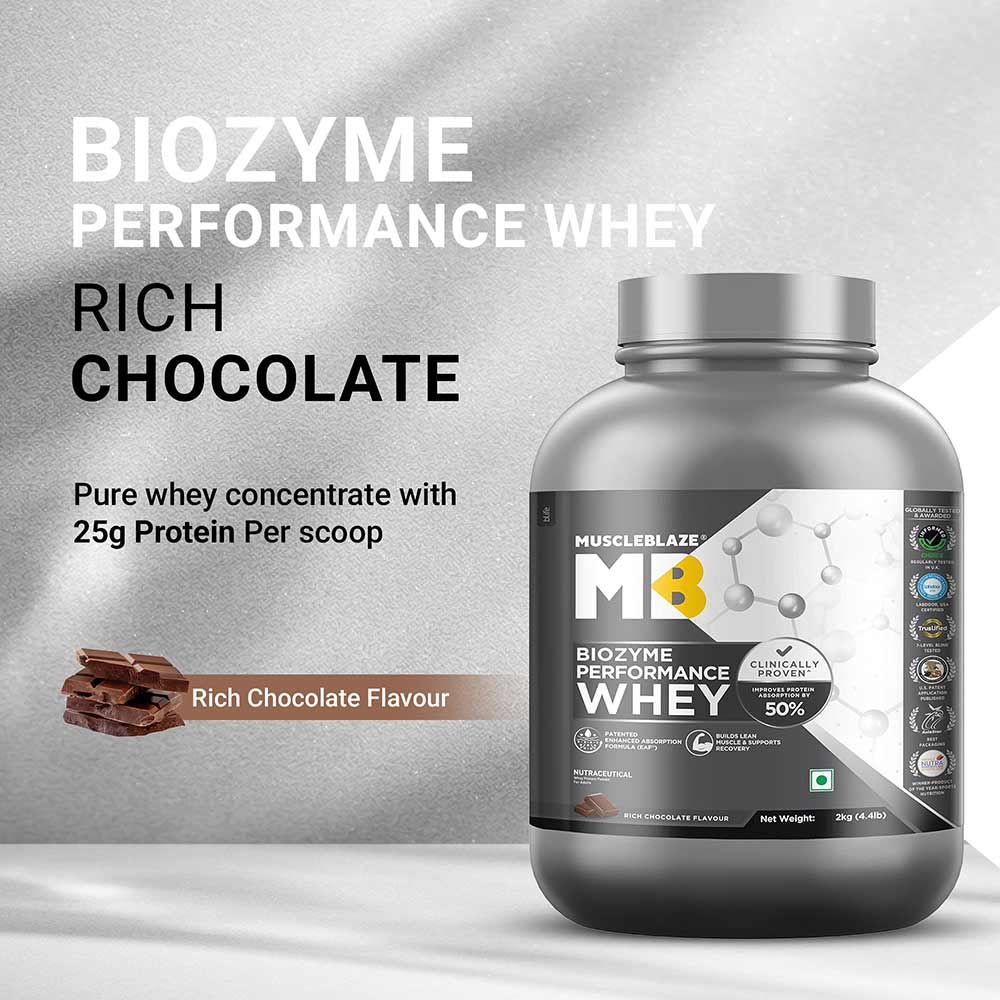 MuscleBlaze Biozyme Performance Whey, 2 kg (4.4 lb), Rich Chocolate